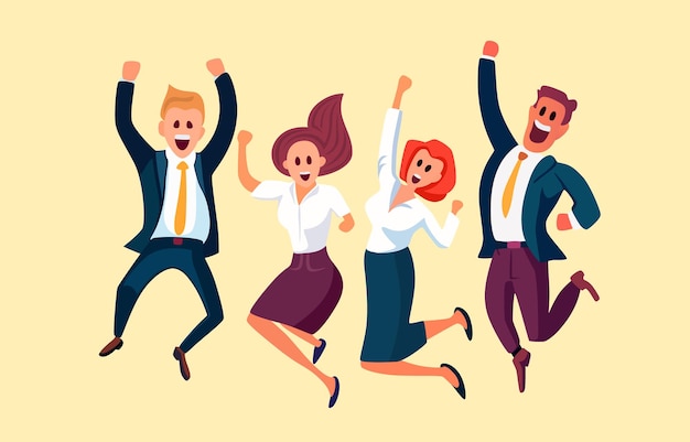 Premium Vector | People joy at work people rejoice in victory working ...