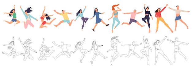 People jump in flat style isolated vector