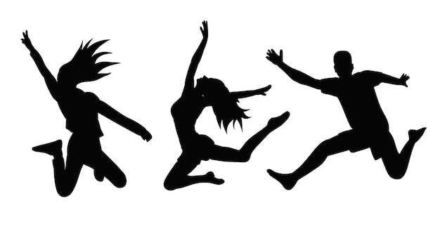 People jumping black silhouette isolated vector