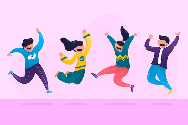 People jumping together flat design