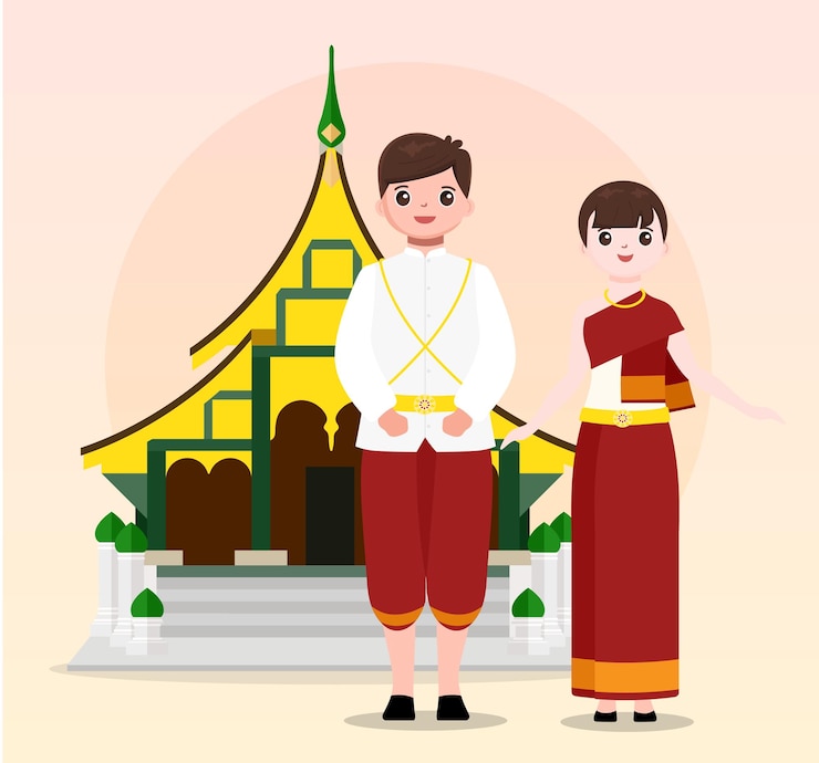 Vector people in laos traditional clothing character