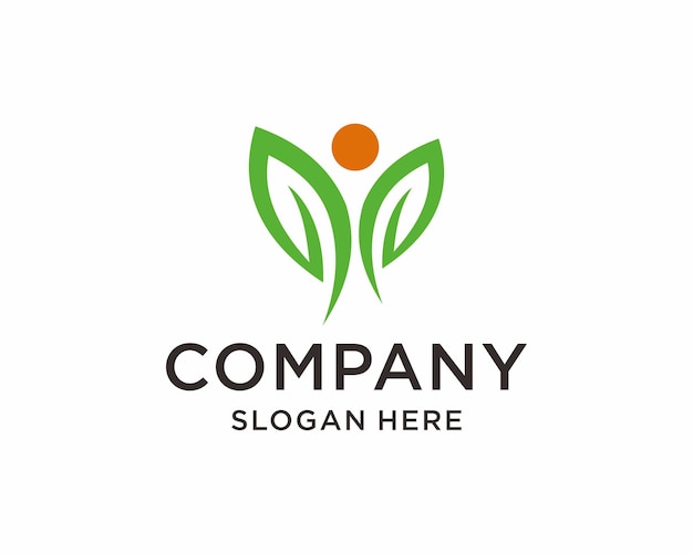 People in leaf shape nature logo design