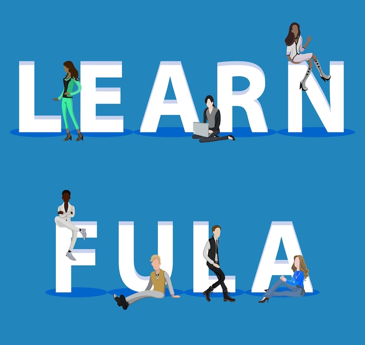 Vector people on learn fula for web mobile app presentations