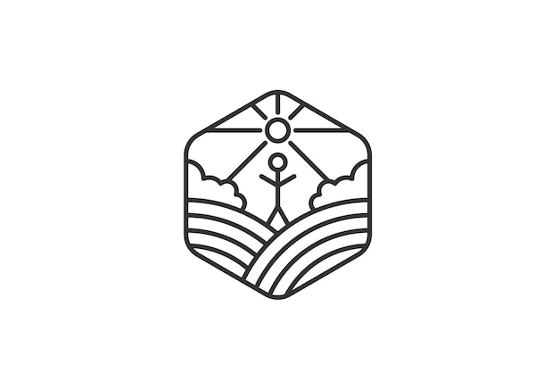 人々 の生活のロゴ デザイン六角形ライン スタイル アイコン シンボル