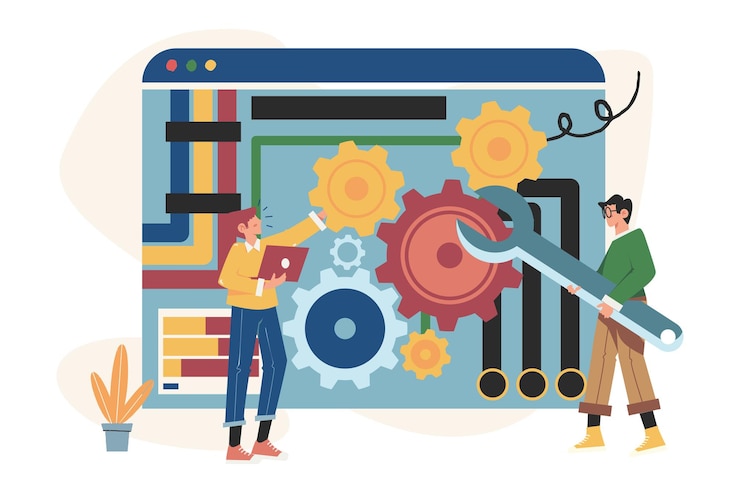 Vector people links of mechanism, business mechanism, engaged in business promotion, strategy analysis