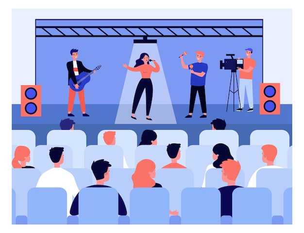 Vector people listening to concert illustration