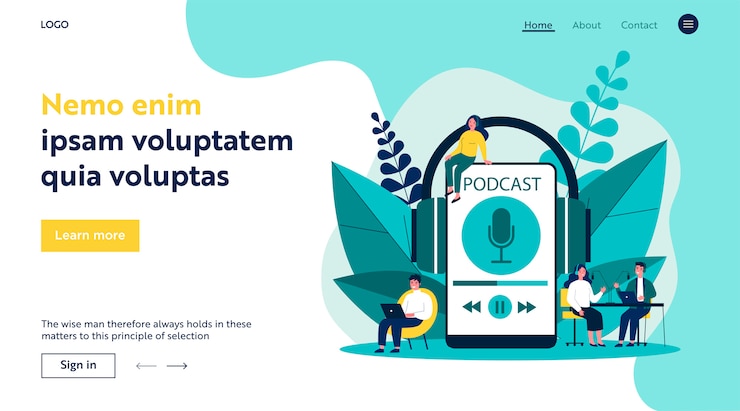 Vector people listening speakers from broadcasting station