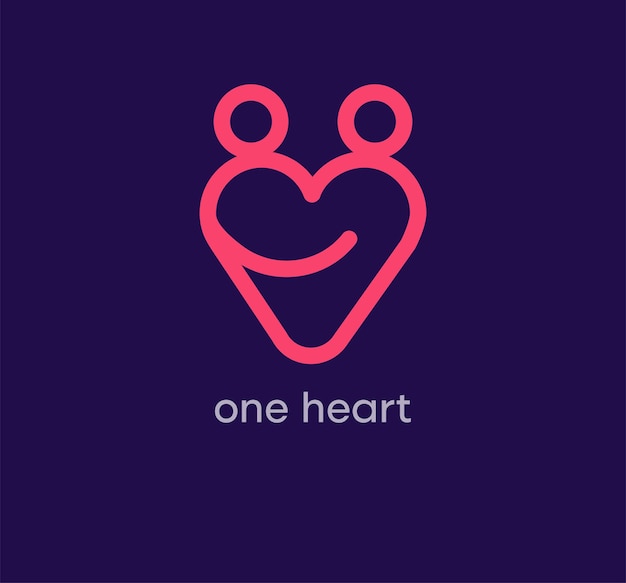 People logo in one heart People together logo template vector