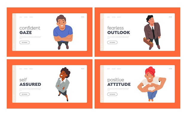 Vector people looking up landing page template set group of male female characters gathered their heads tilted upwards