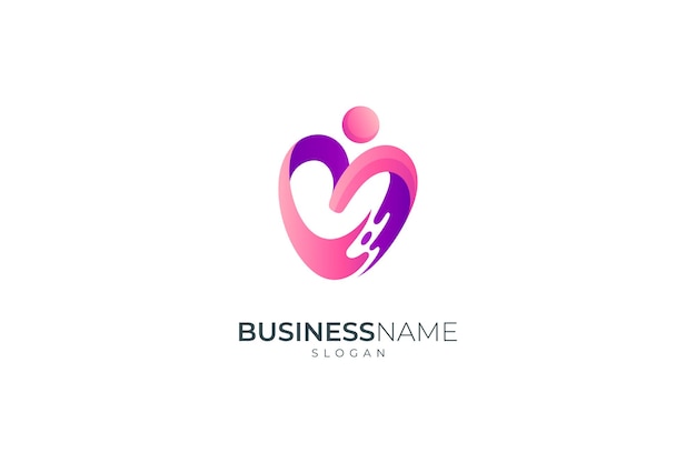 People love care logo with water splash effect in purple and pink gradient colors