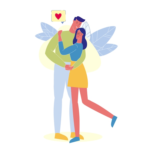 People in Love Hugging Flat Vector Illustration