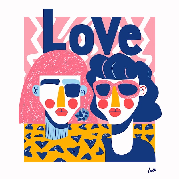 People loving each others vectorial illustration colorfull flat design