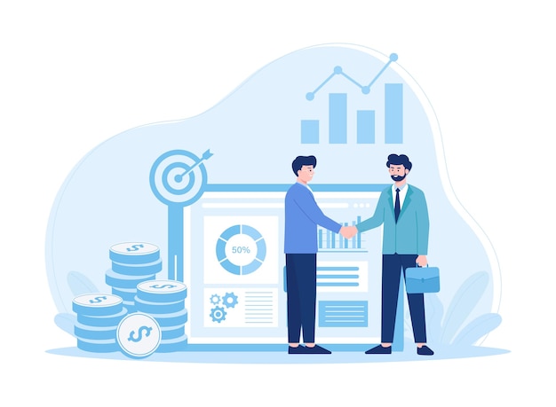 people make money investment agreements concept flat illustration