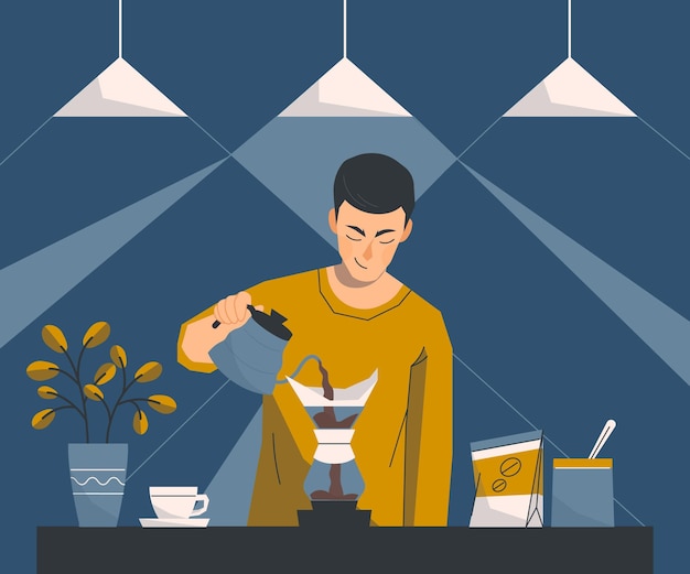 Vector people making different coffee methods