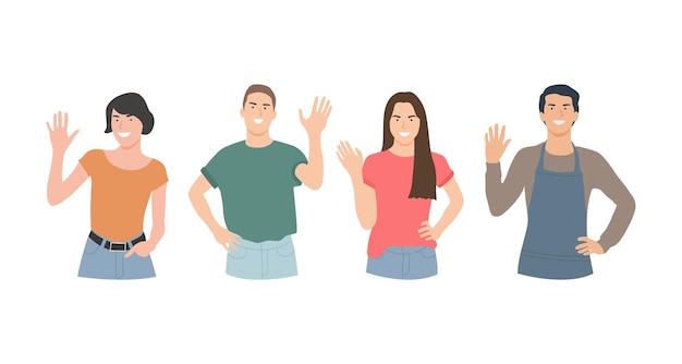 Vector people making greeting gesture flat design