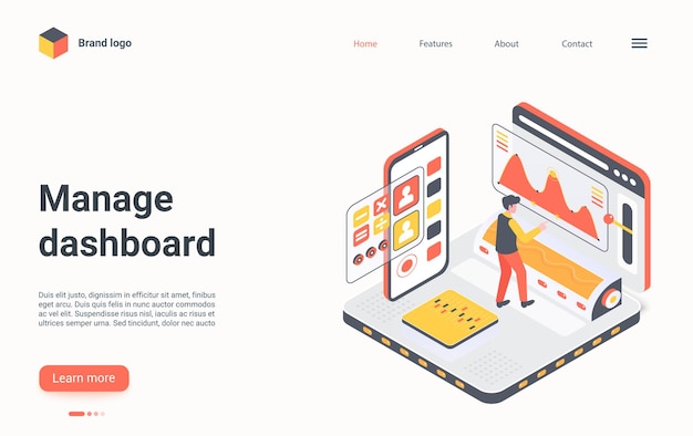 People manage dashboard isometric landing page