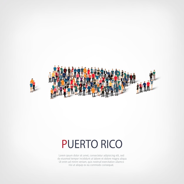 People, map of Puerto Rico. Crowd forming a country shape.