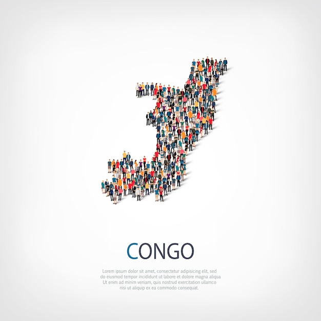 Persone, mappa della repubblica del congo. folla che forma una forma di campagna.