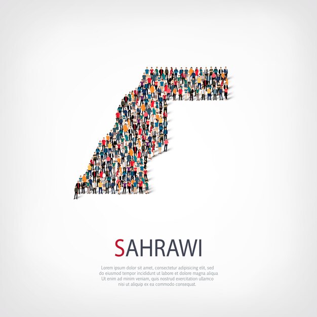 People, map of Sahrawi. Crowd forming a country shape.