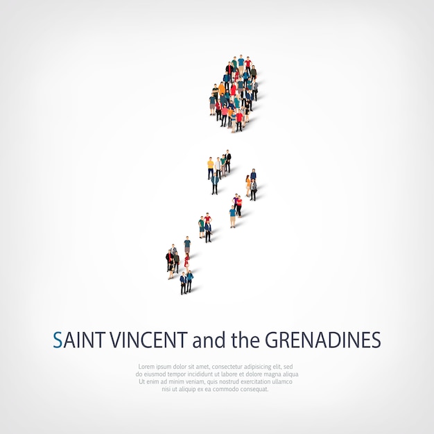 Vector people, map of saint vincent. crowd forming a country shape.