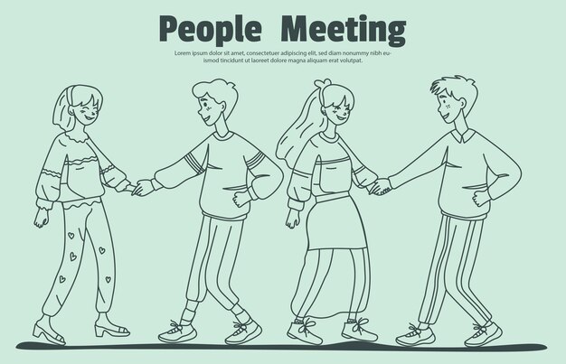 People meeting concept Man and woman holding hands Vector illustration