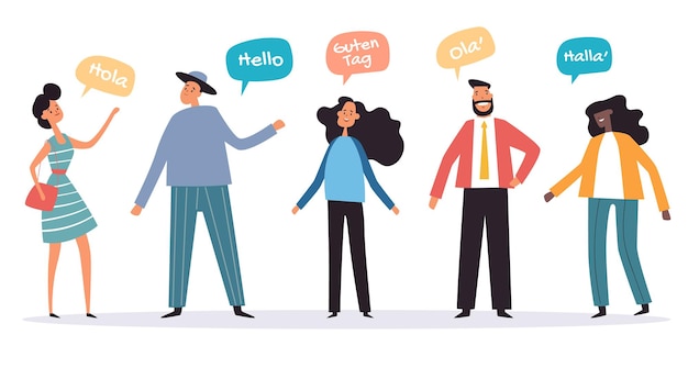 Vector people multilingual greeting hello talk different language concept