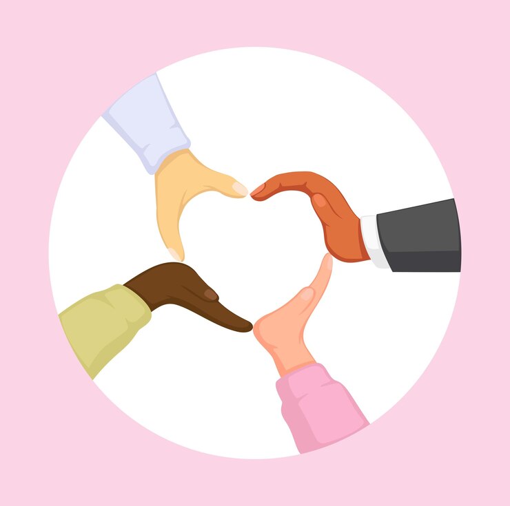 Vector people multiracial hands heart shape peace symbol cartoon illustration vector