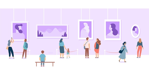 People in museum or exhibition flat vector illustration