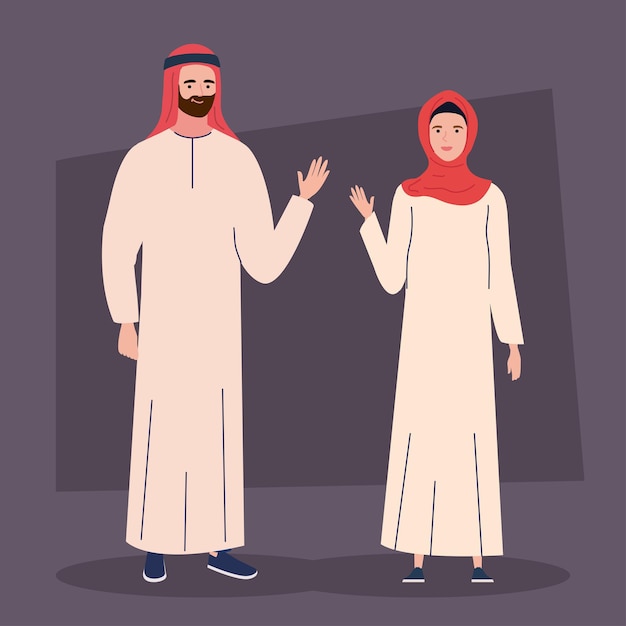 Люди мусульмане с традиционной одеждой