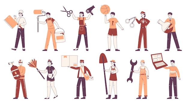 People occupations it medical construction and sport professions flat vector illustration set