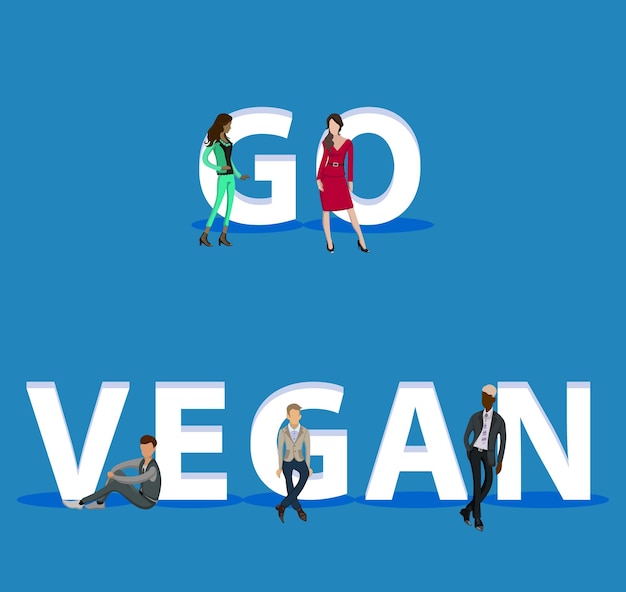 Vector people on go vegan voor web mobile app-presentaties