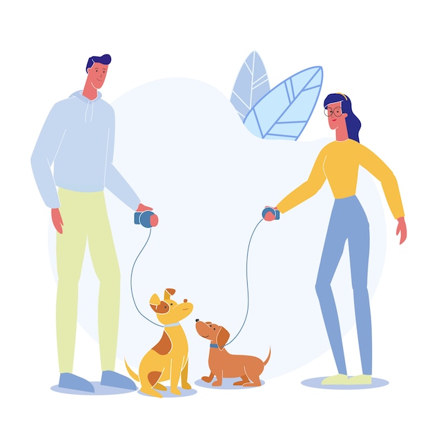 Люди на прогулке с домашними животными векторная иллюстрация