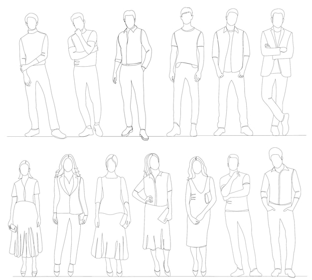 Vector people one line drawing, vector