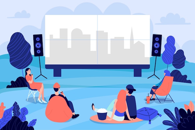 Vector people at an open air cinema illustrated
