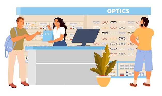 Vector people at ophthalmology store vector illustration