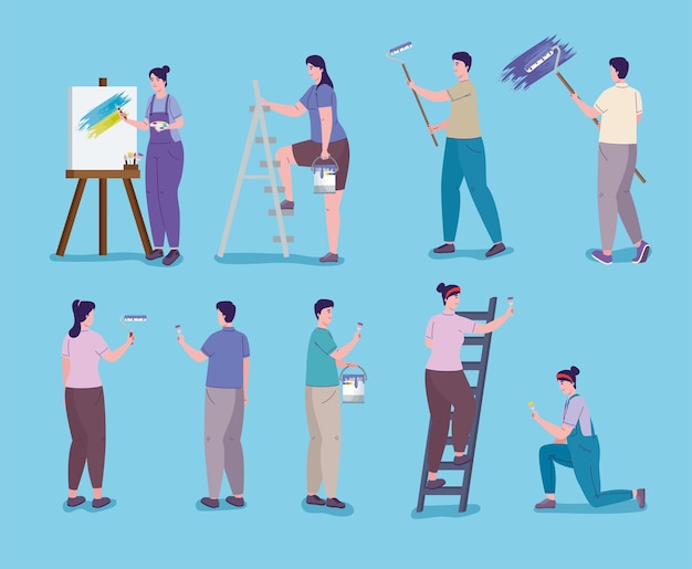 Vector people painting in different poses