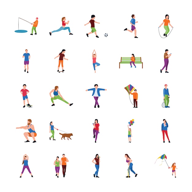 People in park flat vectors set