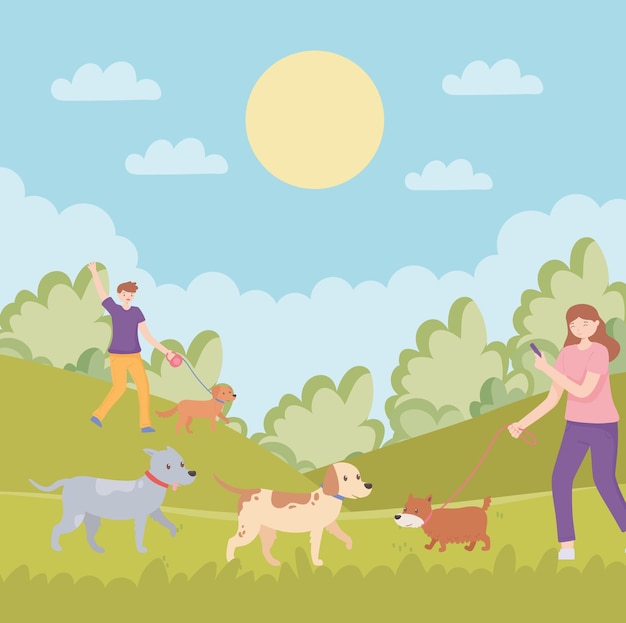 People in the park with pets