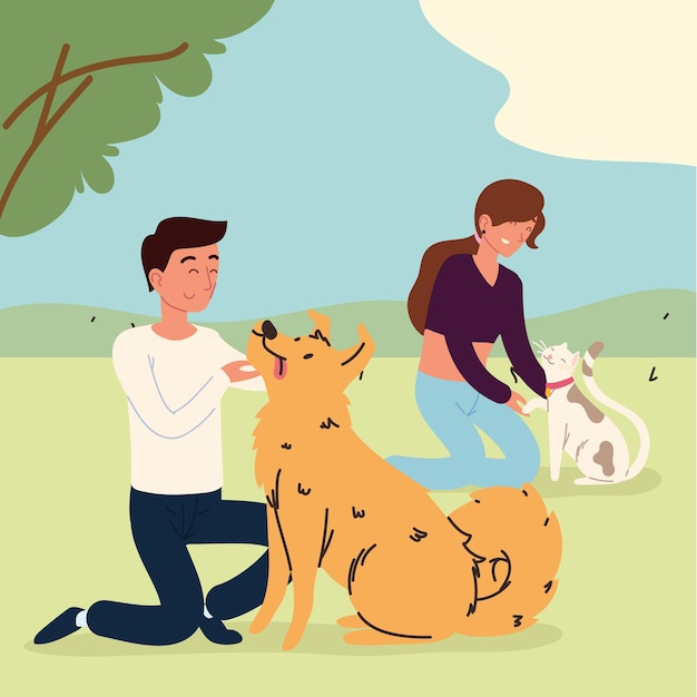 People in the park with pets