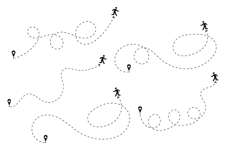 Vector people path line route concept travel and transportation
