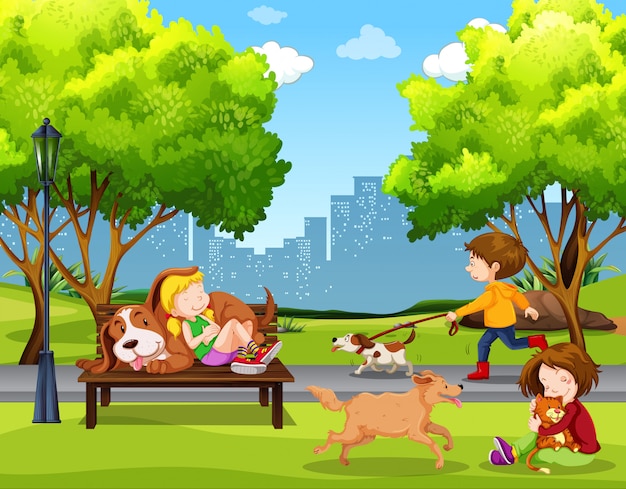 People and pet at park