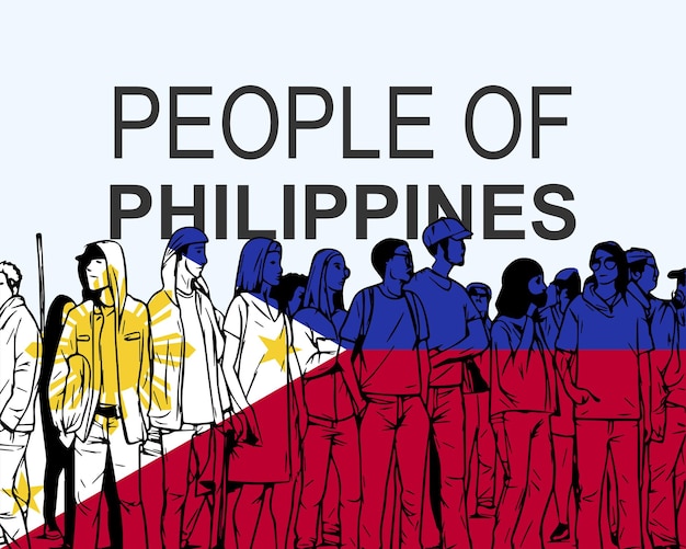 Люди Филиппин с силуэтом флага многих людей собирают идею