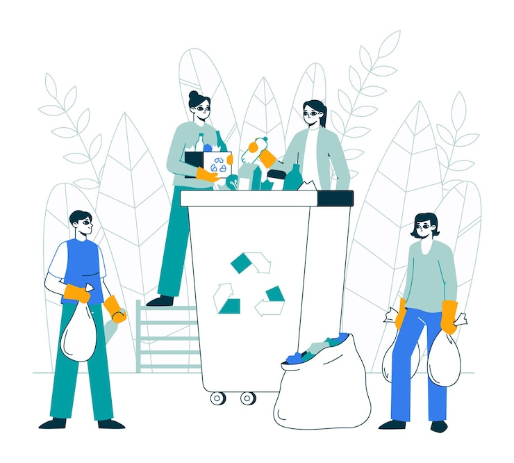 Vector people plastic waste sorting plastic recycling flat concept flat vector illustration