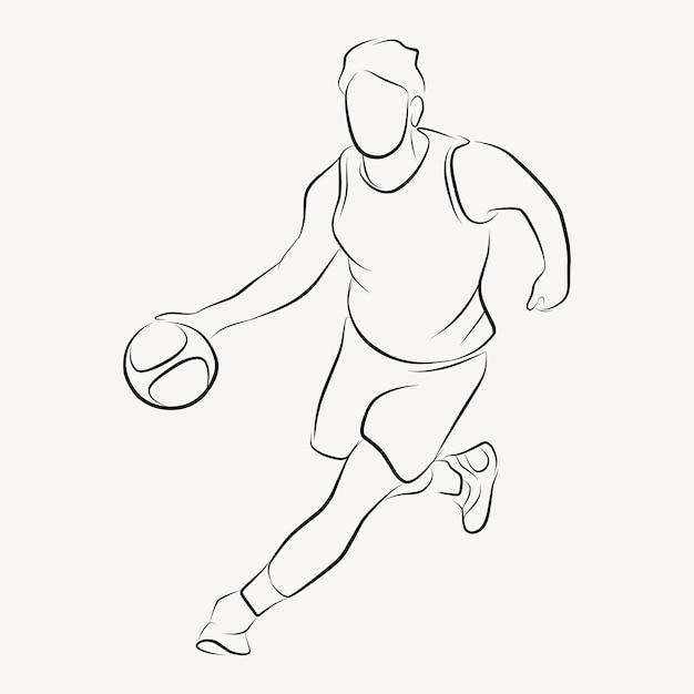 人々はバスケットボールをするラインアートイラスト