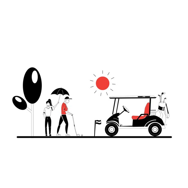 People play golf in day time vector flatstyle