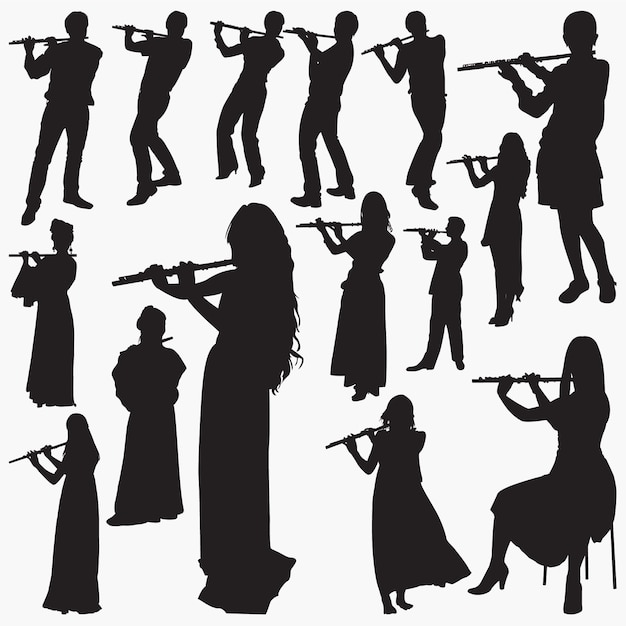 Vettore persone che suonano il flauto silhouettes