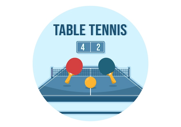 People Playing Table Tennis Sports with Racket and Ball Illustration