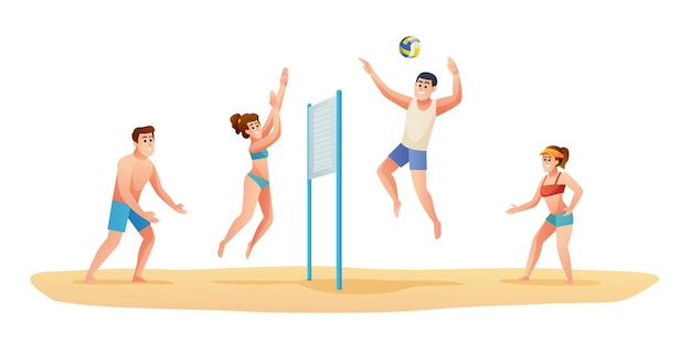 Persone che giocano a pallavolo sulla spiaggia illustrazione