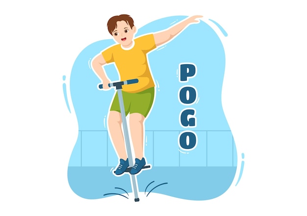 People Playing With Sport Jump Pogo Stick Illustration for Landing Page in Outdoor Toy Hand Drawn