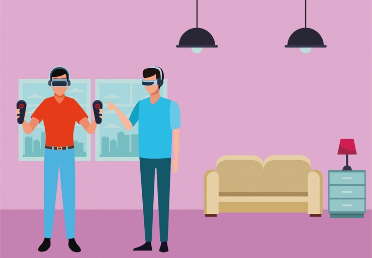 Vector people playing with virtual reality glasses
